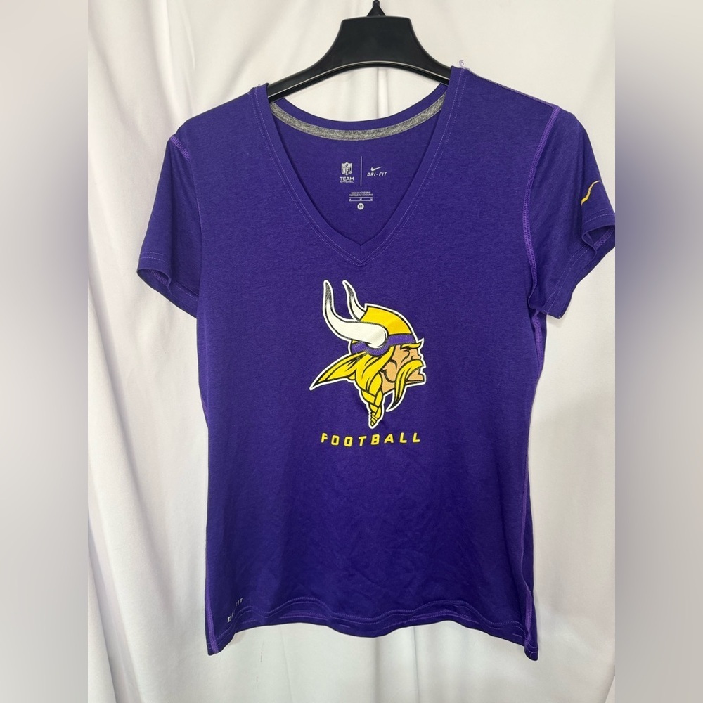 NFL Women’s Purple Vikings V-Neck Tee with Yellow Logo